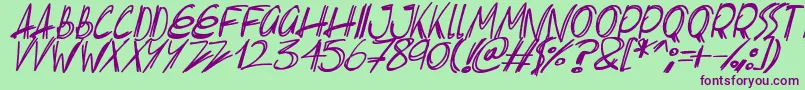 Fonte Slenderscratch Italic – fontes roxas em um fundo verde