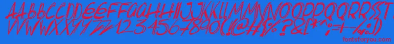 Slenderscratch Italic Font – Red Fonts on Blue Background