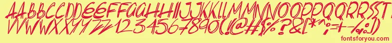 Fonte Slenderscratch Italic – fontes vermelhas em um fundo amarelo