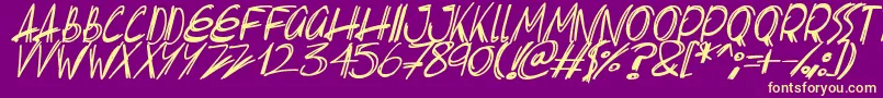 Fonte Slenderscratch Italic – fontes amarelas em um fundo roxo