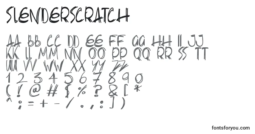 Schriftart Slenderscratch – Alphabet, Zahlen, spezielle Symbole