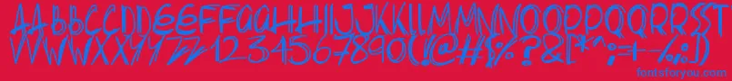 Slenderscratch-Schriftart – Blaue Schriften auf rotem Hintergrund