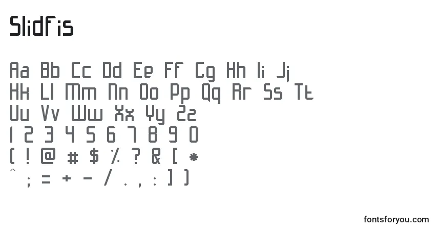 Czcionka Slidfis (141201) – alfabet, cyfry, specjalne znaki