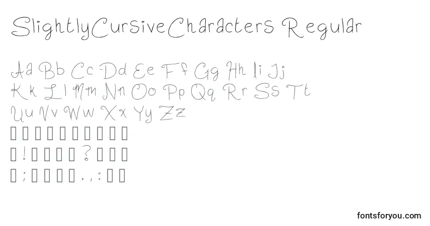 Czcionka SlightlyCursiveCharacters Regular – alfabet, cyfry, specjalne znaki