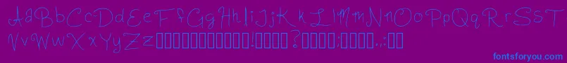 SlightlyCursiveCharacters Regular-Schriftart – Blaue Schriften auf violettem Hintergrund