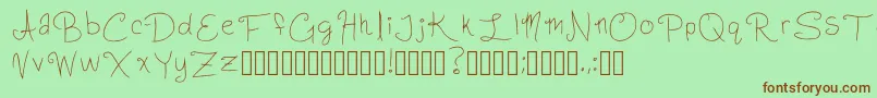 フォントSlightlyCursiveCharacters Regular – 緑の背景に茶色のフォント