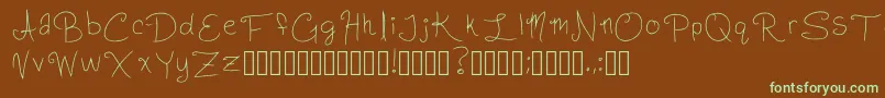 フォントSlightlyCursiveCharacters Regular – 緑色の文字が茶色の背景にあります。