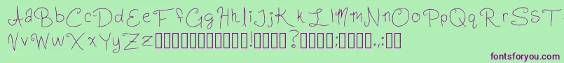 フォントSlightlyCursiveCharacters Regular – 緑の背景に紫のフォント