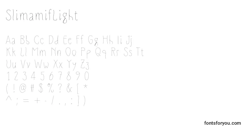 SlimamifLight-fontti – aakkoset, numerot, erikoismerkit