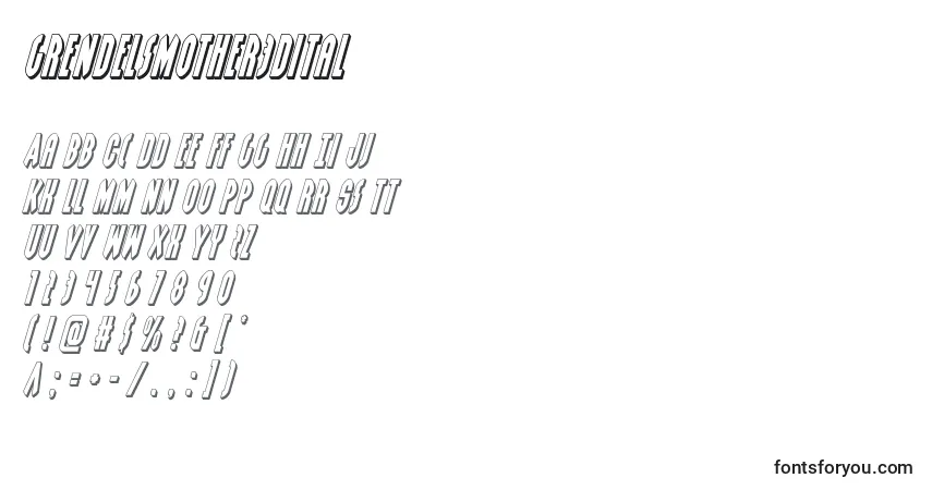 Grendelsmother3Ditalフォント–アルファベット、数字、特殊文字