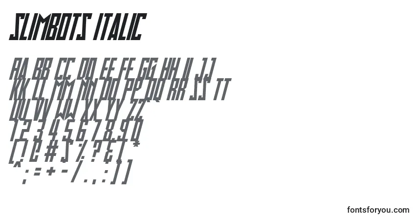 Шрифт Slimbots Italic – алфавит, цифры, специальные символы
