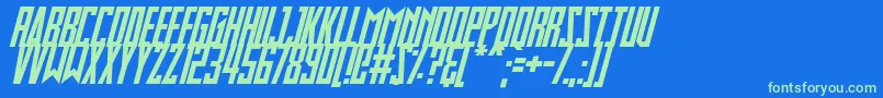 フォントSlimbots Italic – 青い背景に緑のフォント