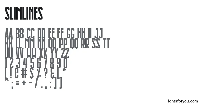 Slimlines (141217)フォント–アルファベット、数字、特殊文字