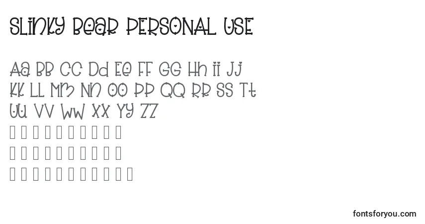 Schriftart Slinky Bear PERSONAL USE – Alphabet, Zahlen, spezielle Symbole