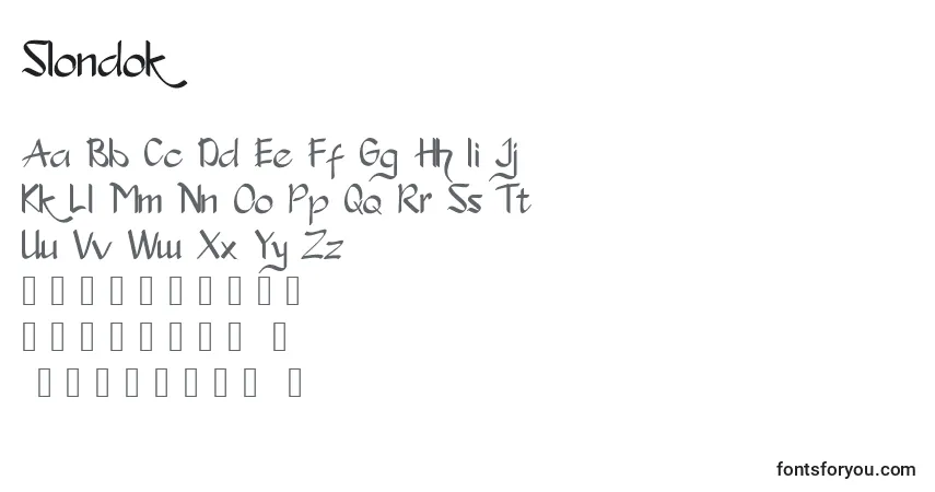 Czcionka Slondok – alfabet, cyfry, specjalne znaki