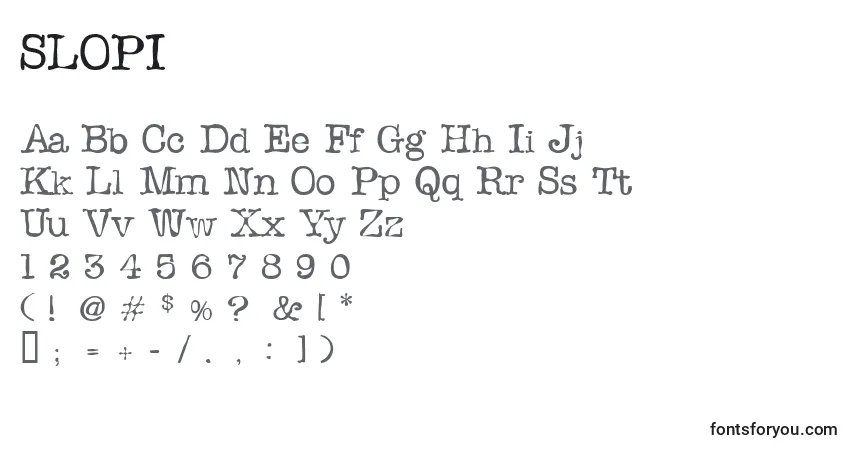 Schriftart SLOPI    (141221) – Alphabet, Zahlen, spezielle Symbole