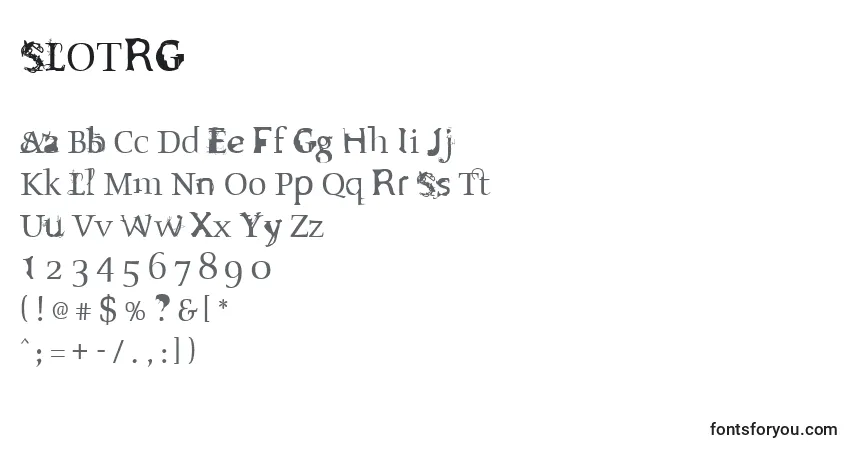 A fonte SLOTRG   (141222) – alfabeto, números, caracteres especiais