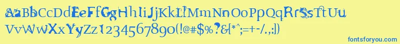 フォントSLOTRG   – 青い文字が黄色の背景にあります。