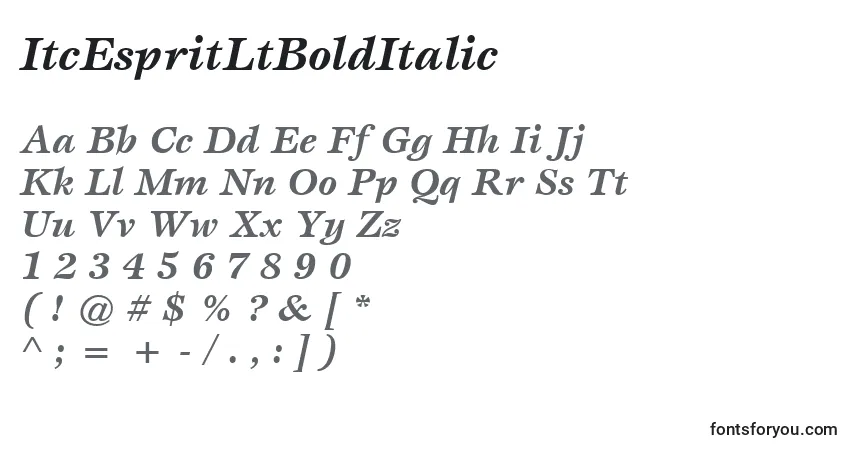 A fonte ItcEspritLtBoldItalic – alfabeto, números, caracteres especiais