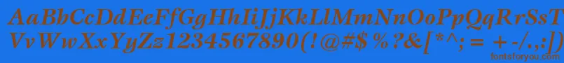 フォントItcEspritLtBoldItalic – 茶色の文字が青い背景にあります。