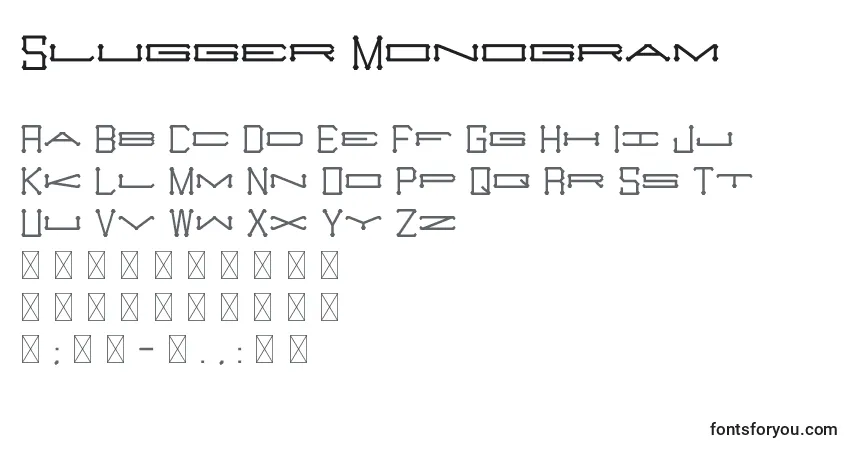 A fonte Slugger Monogram – alfabeto, números, caracteres especiais
