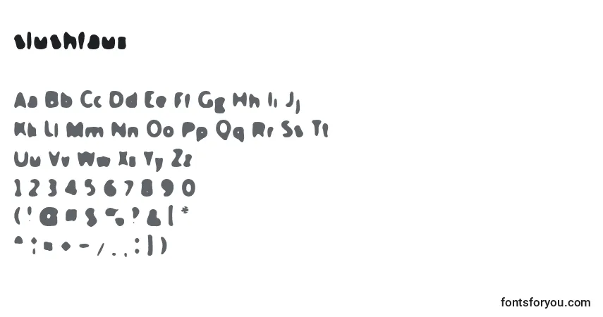 A fonte Slushfaux (141234) – alfabeto, números, caracteres especiais