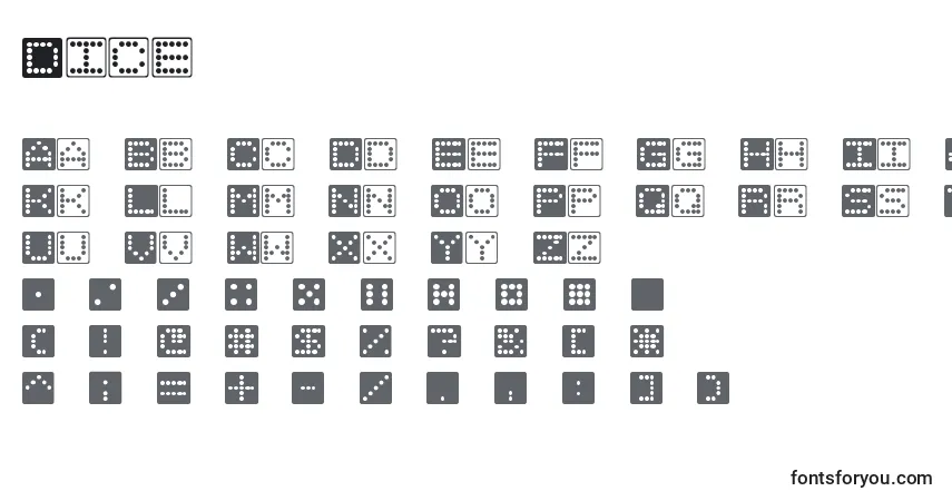 Schriftart Dice – Alphabet, Zahlen, spezielle Symbole