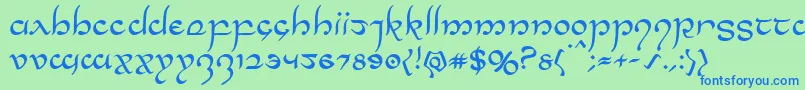 フォントHalfelven – 青い文字は緑の背景です。
