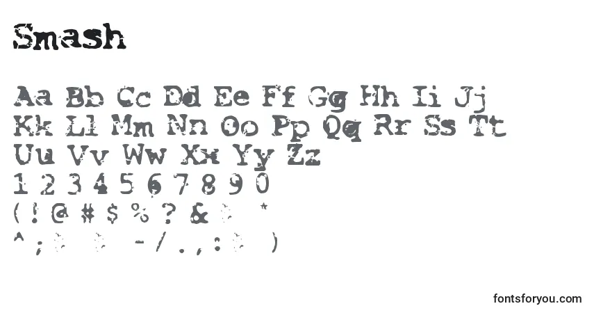 Schriftart Smash (141253) – Alphabet, Zahlen, spezielle Symbole