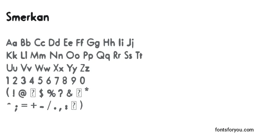 Czcionka Smerkan – alfabet, cyfry, specjalne znaki