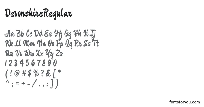 Шрифт DevonshireRegular – алфавит, цифры, специальные символы
