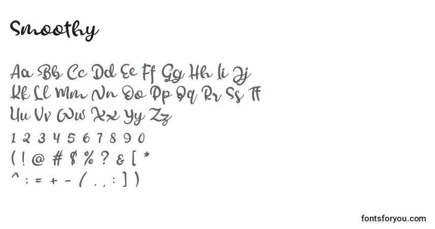 A fonte Smoothy (141280) – alfabeto, números, caracteres especiais