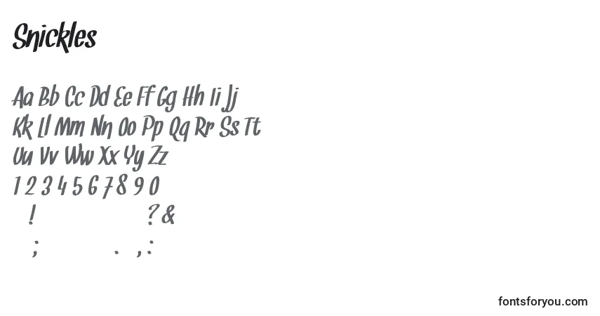 A fonte Snickles (141288) – alfabeto, números, caracteres especiais