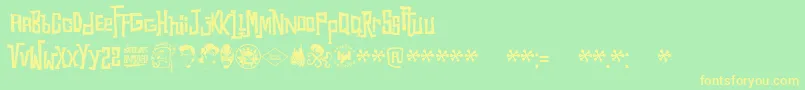フォントSnorks – 黄色の文字が緑の背景にあります