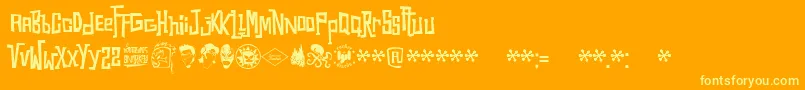 Snorks-Schriftart – Gelbe Schriften auf orangefarbenem Hintergrund