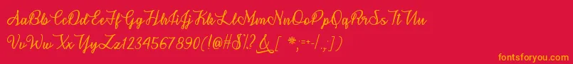フォントSnowflake Calligraphy   – 赤い背景にオレンジの文字