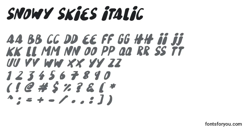 Шрифт Snowy Skies Italic – алфавит, цифры, специальные символы