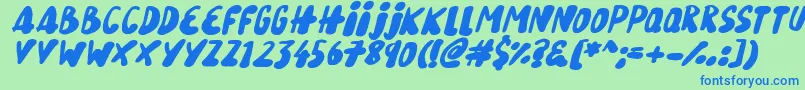 フォントSnowy Skies Italic – 青い文字は緑の背景です。