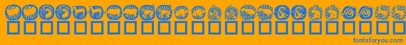 KrChineseZodiac-Schriftart – Blaue Schriften auf orangefarbenem Hintergrund