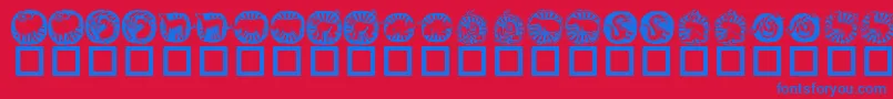 Fonte KrChineseZodiac – fontes azuis em um fundo vermelho