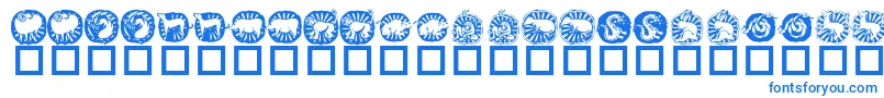 Fonte KrChineseZodiac – fontes azuis em um fundo branco