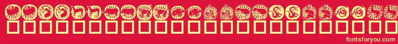 KrChineseZodiac-Schriftart – Gelbe Schriften auf rotem Hintergrund