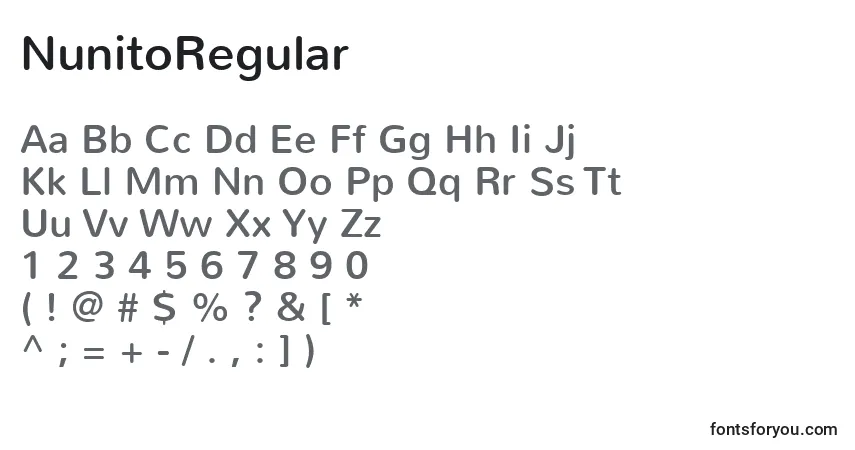 A fonte NunitoRegular – alfabeto, números, caracteres especiais