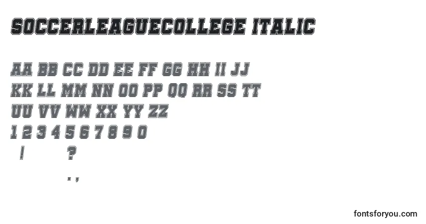 SoccerLeagueCollege Italic Font – alphabet, numbers, special characters