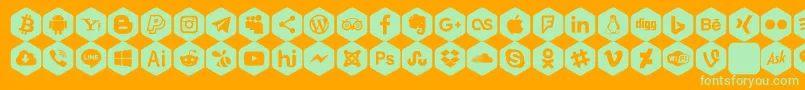 Social Color Pro-Schriftart – Grüne Schriften auf orangefarbenem Hintergrund