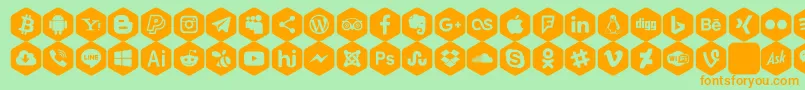 フォントSocial Color Pro – オレンジの文字が緑の背景にあります。