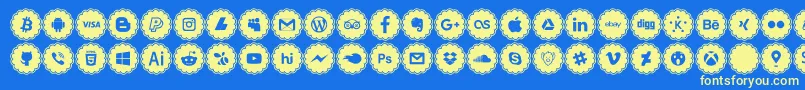 social icons-fontti – keltaiset fontit sinisellä taustalla