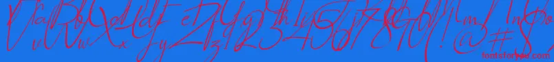 Socialitta Italic-Schriftart – Rote Schriften auf blauem Hintergrund