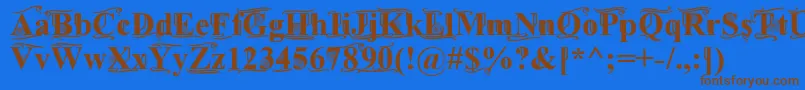 フォントTimesOldAttic – 茶色の文字が青い背景にあります。