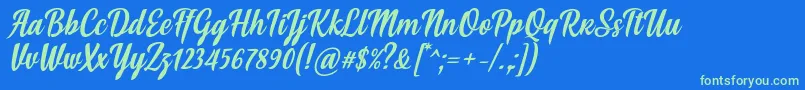 Soe Font by Situjuh 7NTypes-Schriftart – Grüne Schriften auf blauem Hintergrund